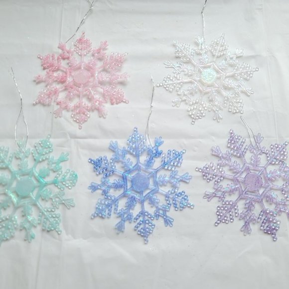 10 Large 3-1/2" Special Edition Pink Snowflake Christmas Tree Ornaments - Picture 12 of 12